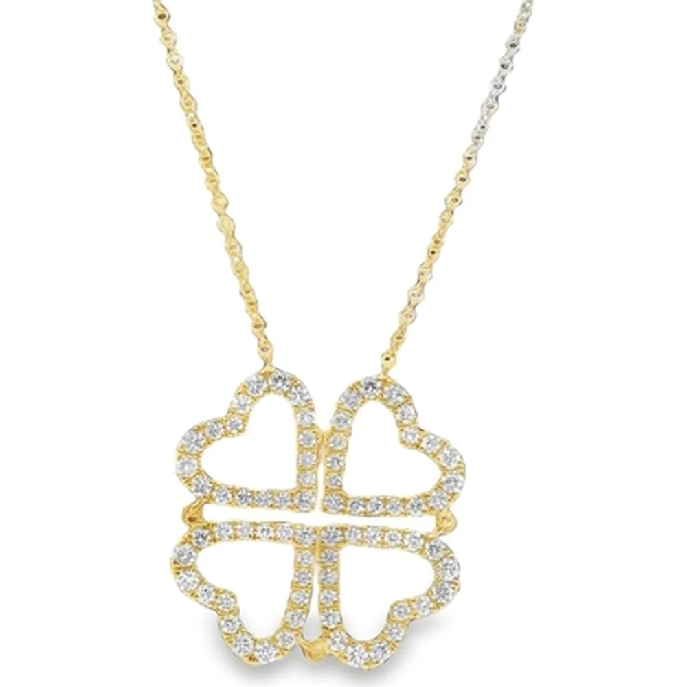 18K Yellow Gold Open Heart Clover Diamond Pendant Necklace by Afarin