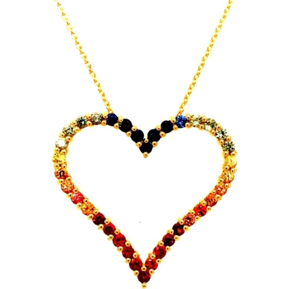 18K Yellow Gold Open Heart Necklace with Multicolor Sapphires by Afarin