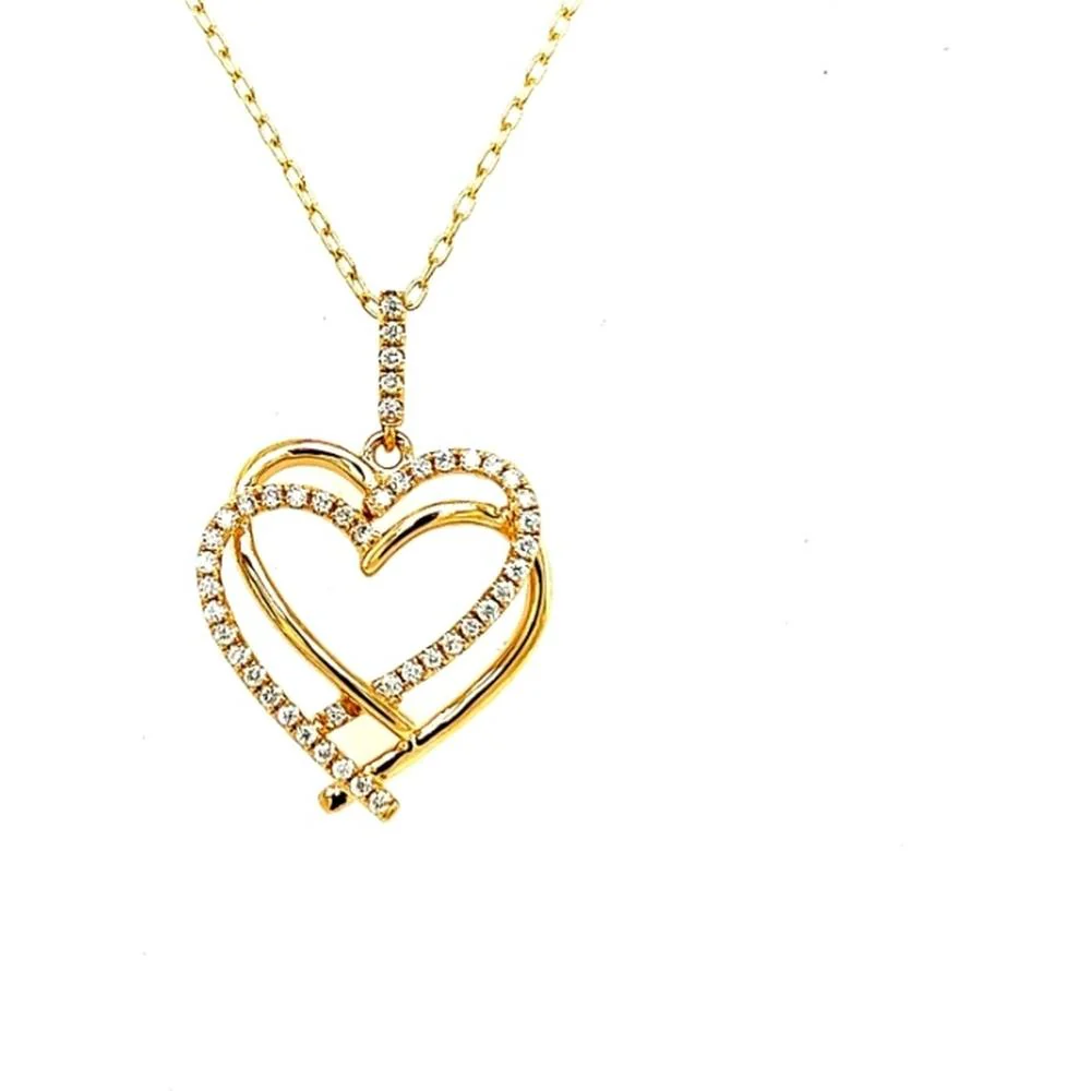 18K Yellow Gold Open Heart Pendant Necklace with Round Diamonds by Afarin