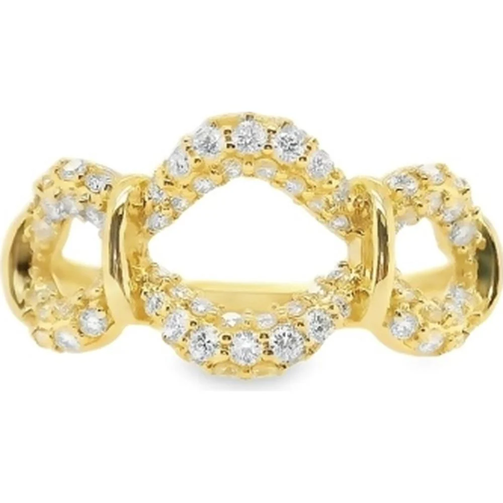 18K Yellow Gold Open Heart Ring with Round Diamonds and Diamond Accented Gold Motif Details by Afarin