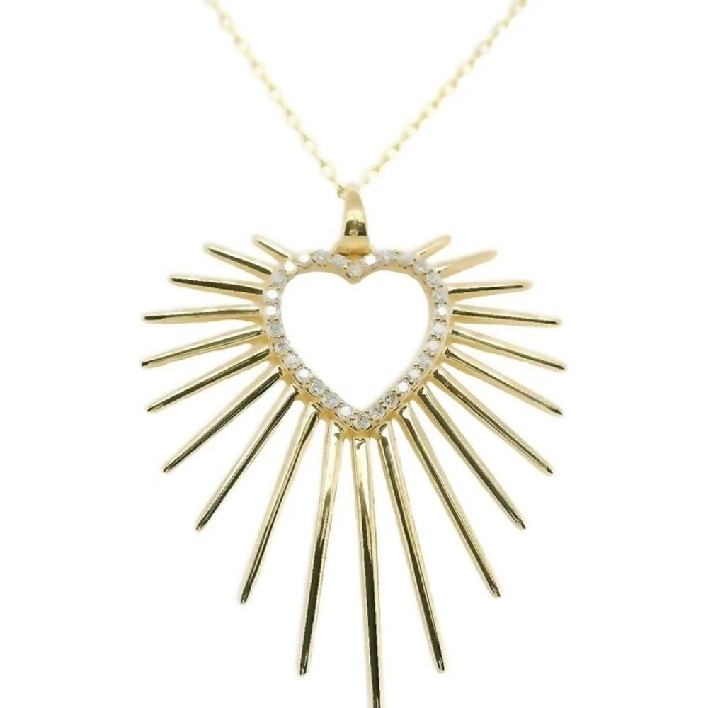 18K Yellow Gold Open Heart Sunburst Pendant with Diamond Accents by Afarin