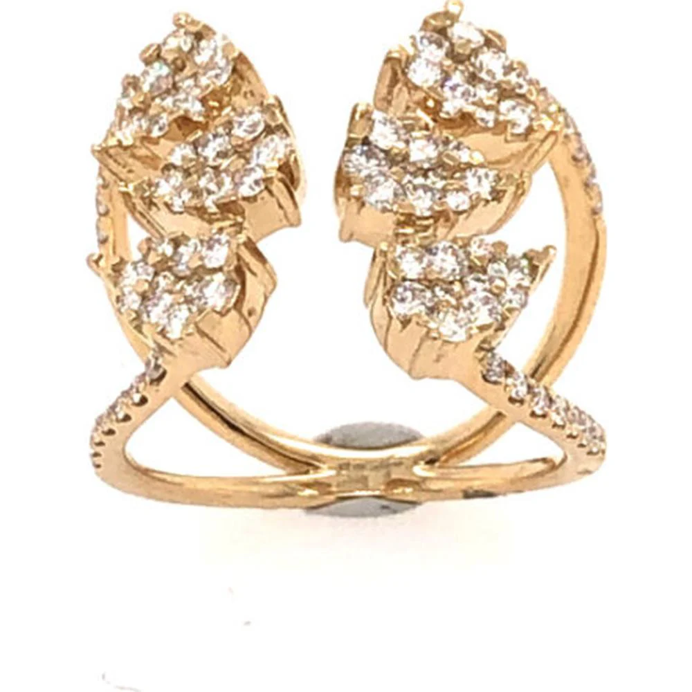 18K Yellow Gold Open Leaf Diamond Fashion Ring by Afarin