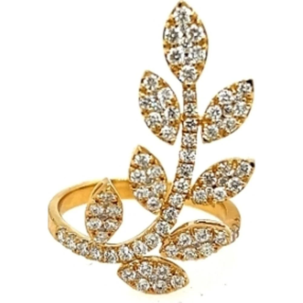 18K Yellow Gold Open Leaf Motif Diamond Ring by Afarin
