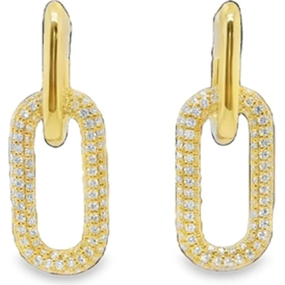 18K Yellow Gold Open Link Drop Earrings with Diamond Accents by Afarin