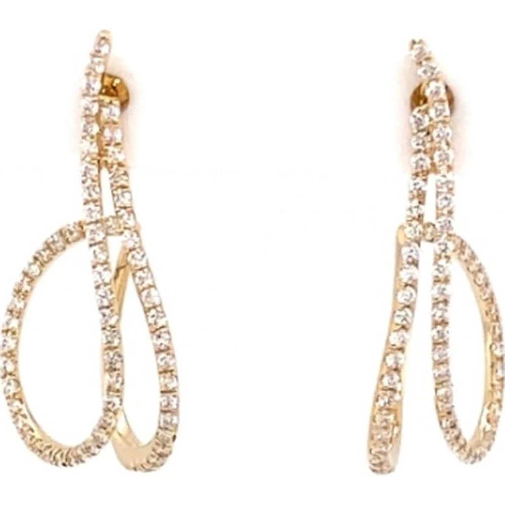 18K Yellow Gold Open Loop Drop Diamond Earrings by Afarin