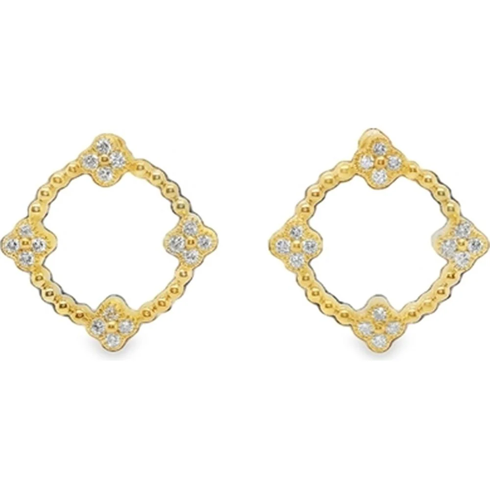 18K Yellow Gold Open Motif Diamond Earrings by Afarin