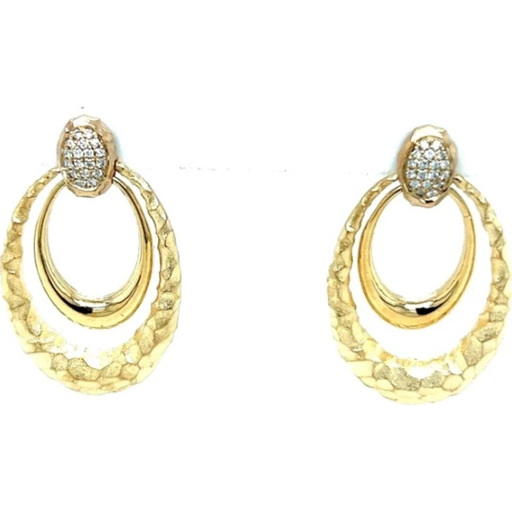 18K Yellow Gold Open Oval Drop Earrings with Diamond Accents by Afarin