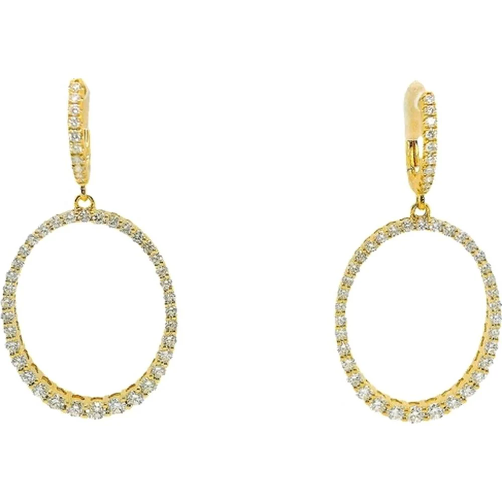 18K Yellow Gold Open Oval Drop Earrings with Diamond-Set Huggie Tops by Afarin