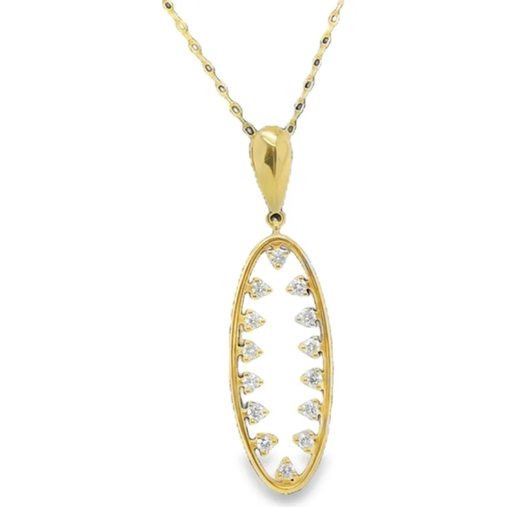 18K Yellow Gold Open Oval Pendant Necklace with Pear-Shape Diamond Accents by Afarin