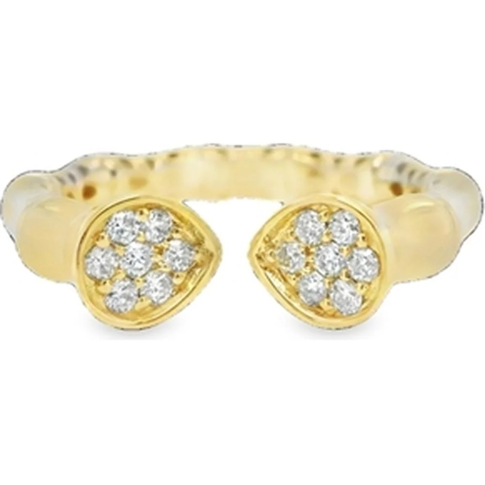 18K Yellow Gold Open Ring with Pear-Shaped Diamond Cluster Motifs by Afarin