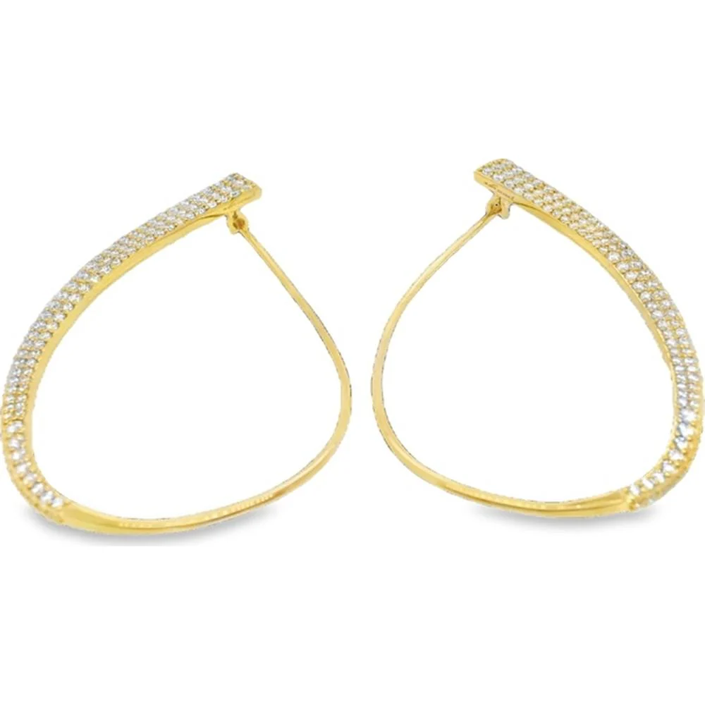 18K Yellow Gold Open Teardrop Drop Earrings with Diamonds by Afarin