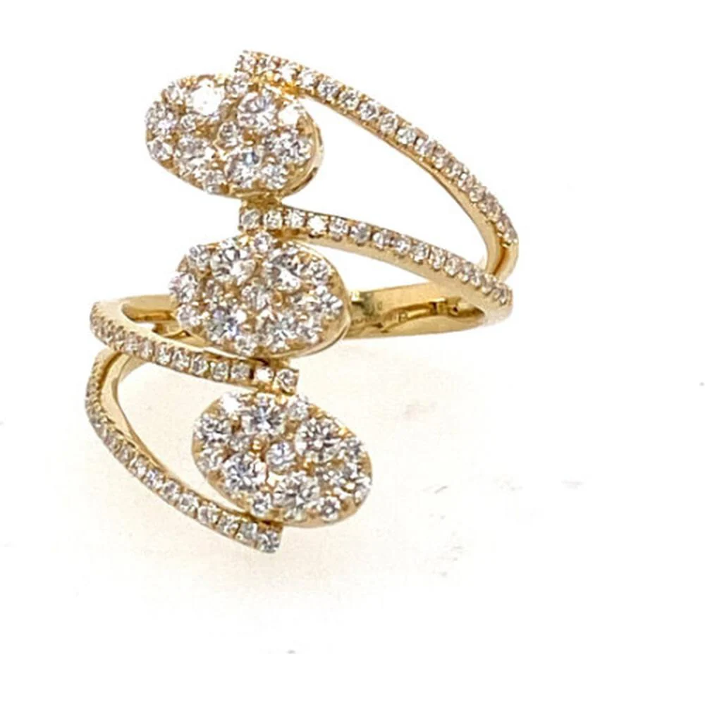 18K Yellow Gold Open Wrap Ring with Pear-Shaped Diamond Clusters and Pavé Diamond Bands by Afarin