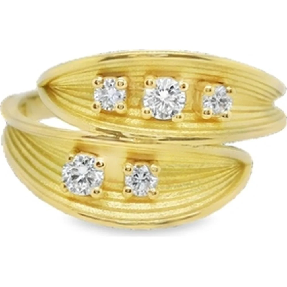 18K Yellow Gold Open Wrap Ring with Round Diamonds by Afarin