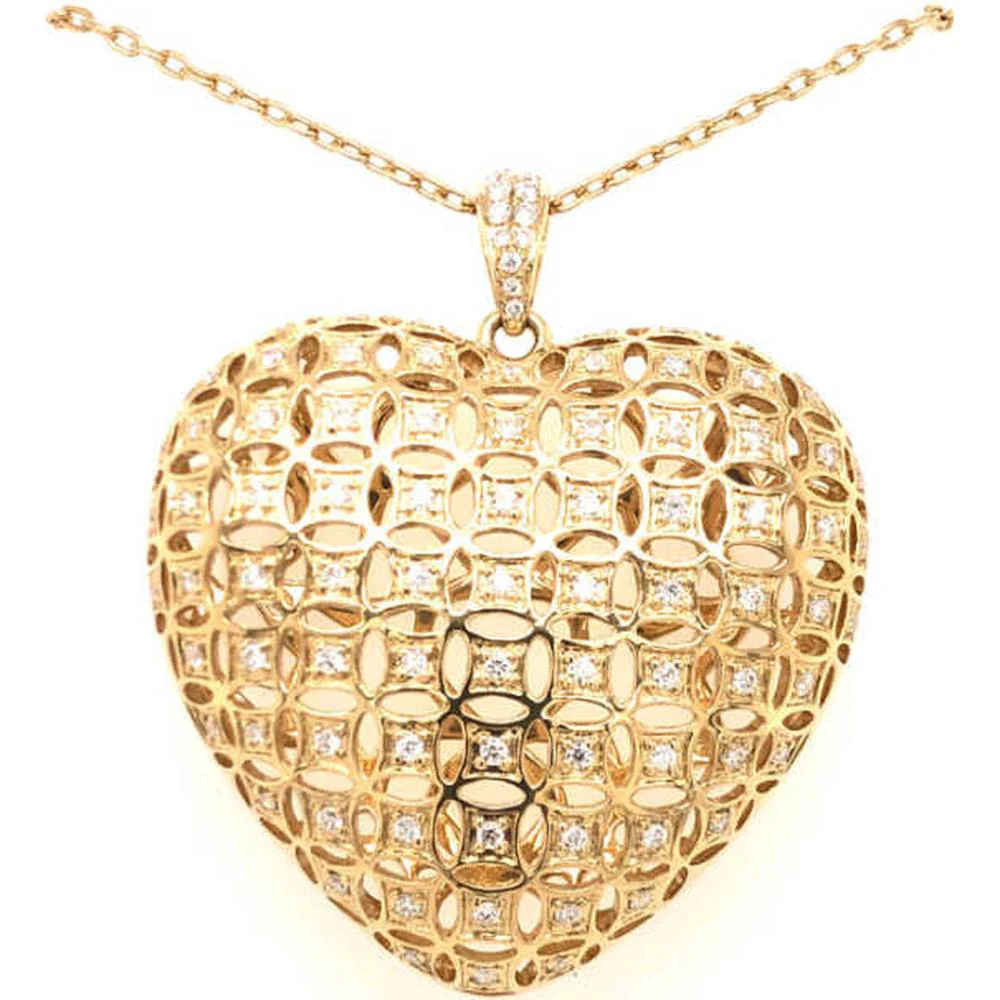 18K Yellow Gold Openwork Heart Pendant Necklace with Diamond Accents by Afarin