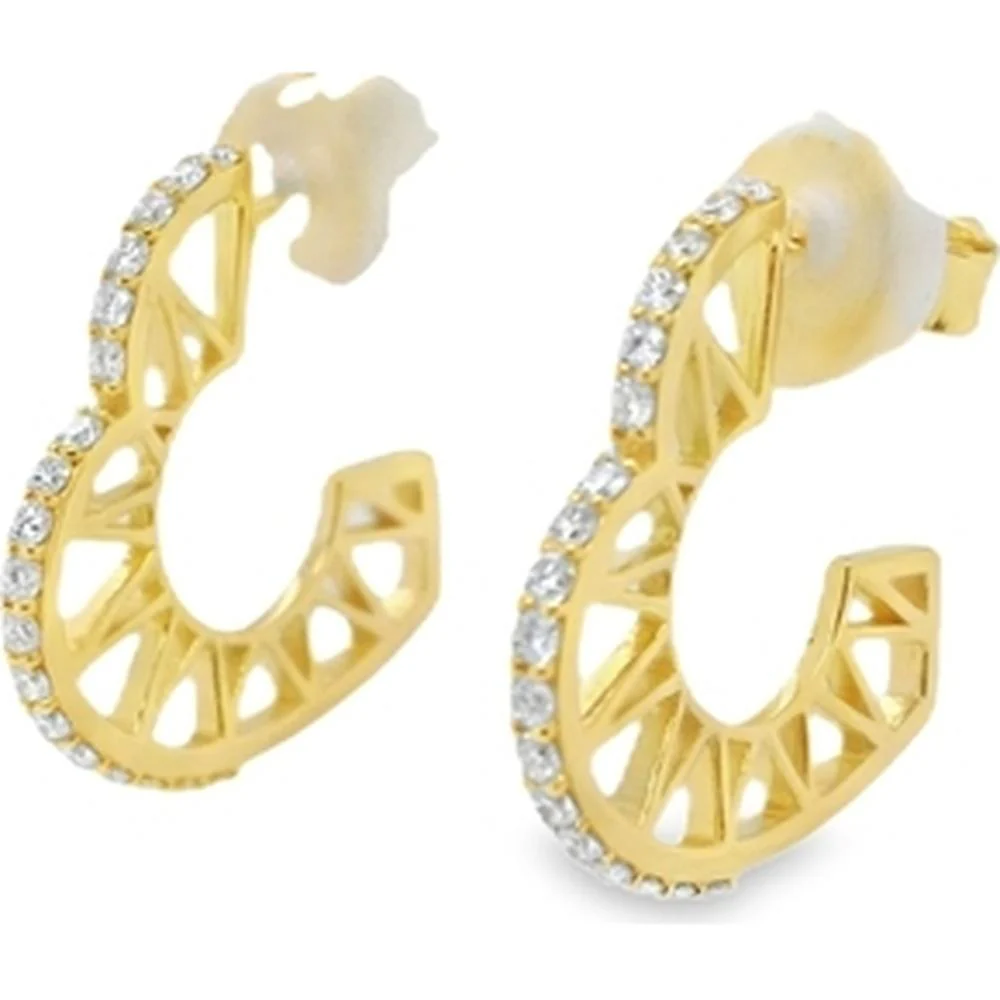 18K Yellow Gold Openwork Small Hoop Earrings with Round Diamonds by Afarin