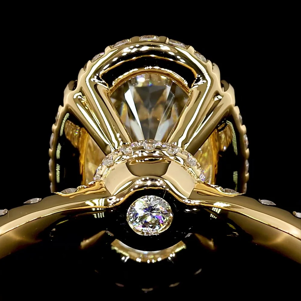 18K Yellow Gold Oval Cut Hidden Halo Engagement Ring with Lab Diamonds - 3.91 Carat Total Diamond Weight - Covaloro Fine Jewelry - Image 3