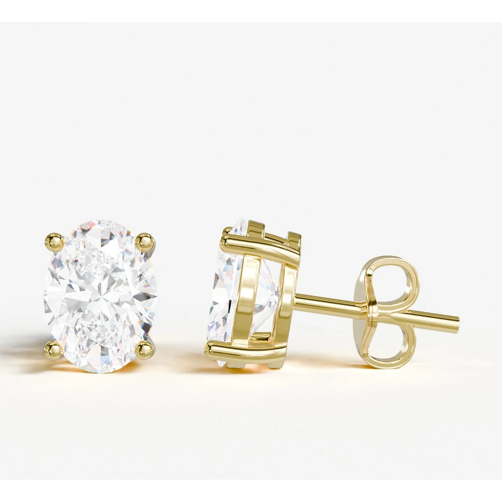 18K Yellow Gold Oval Cut Lab Diamond Stud Earrings with IGI Certified E-F VS2 Stones - 1.01 Carat Total Diamond Weight - Covaloro Fine Jewelry