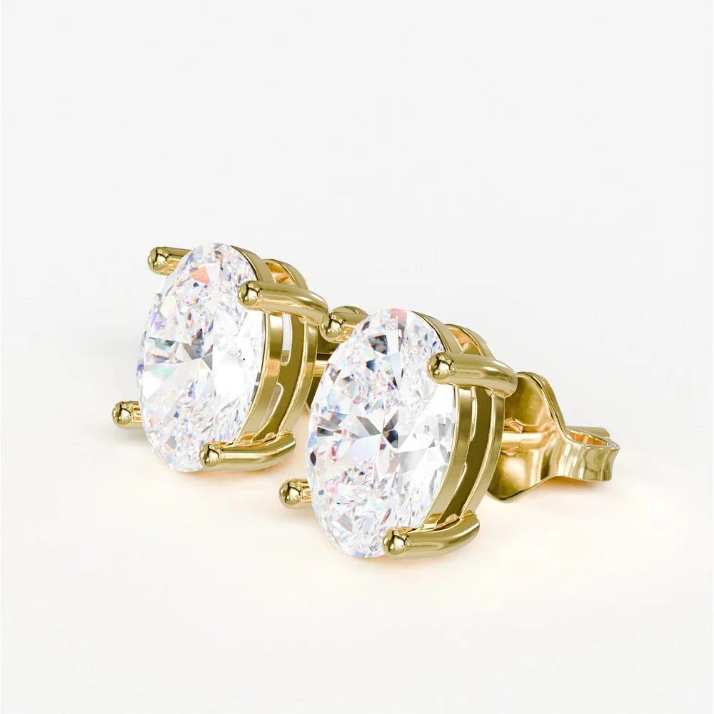 18K Yellow Gold Oval Cut Lab Diamond Stud Earrings with IGI Certified E-F VS2 Stones - 1.01 Carat Total Diamond Weight - Covaloro Fine Jewelry - Image 2
