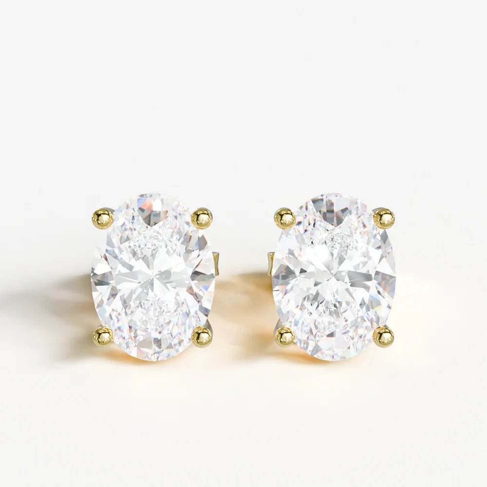 18K Yellow Gold Oval Cut Lab Diamond Stud Earrings with IGI Certified E-F VS2 Stones - 1.01 Carat Total Diamond Weight - Covaloro Fine Jewelry - Image 3