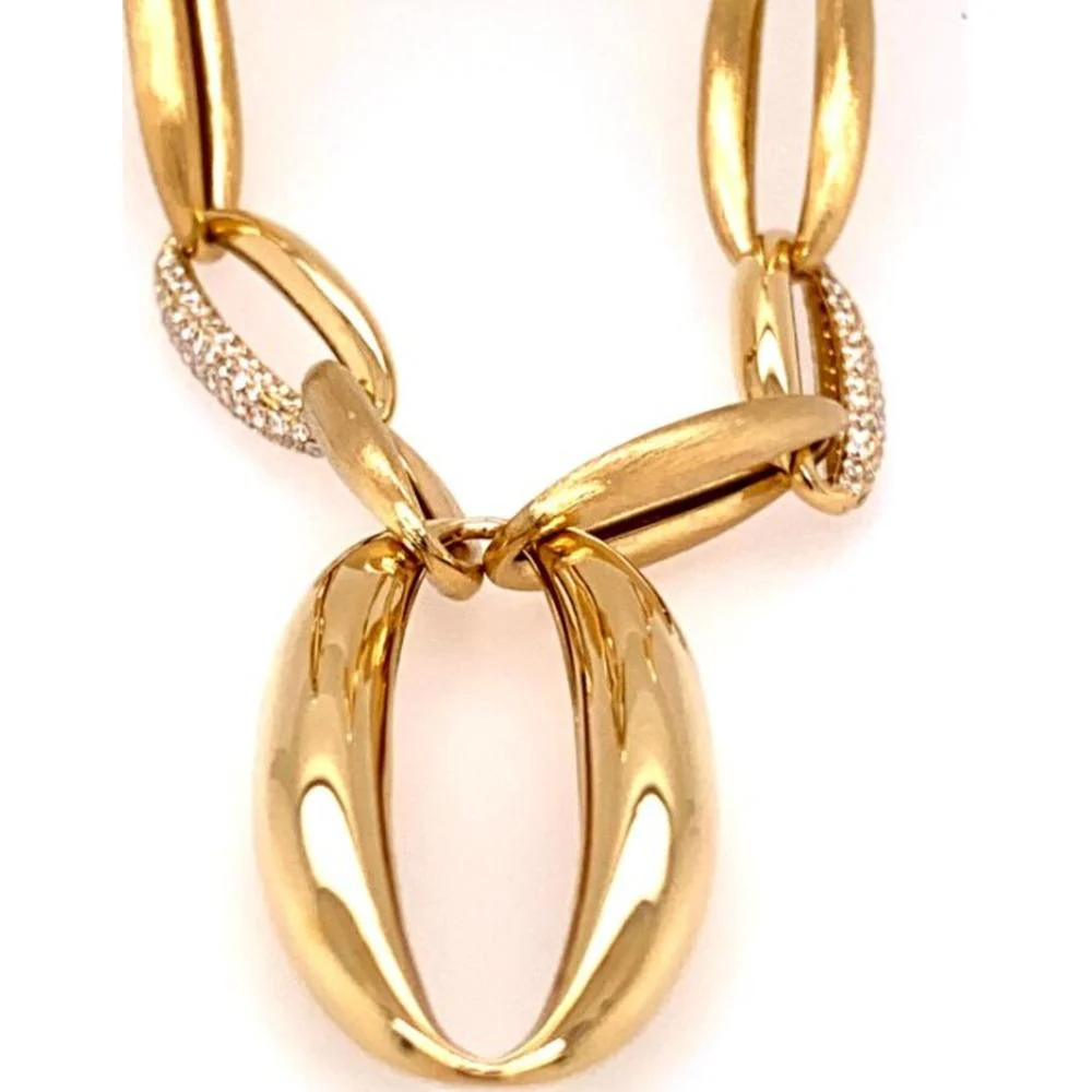18K Yellow Gold Oval Link Necklace with Diamond Accents by Afarin