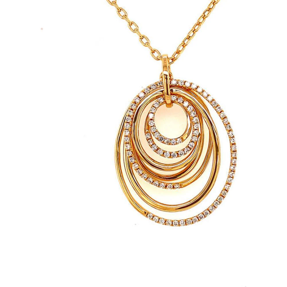 18K Yellow Gold Oval Pendant Necklace with Diamond Accents by Afarin