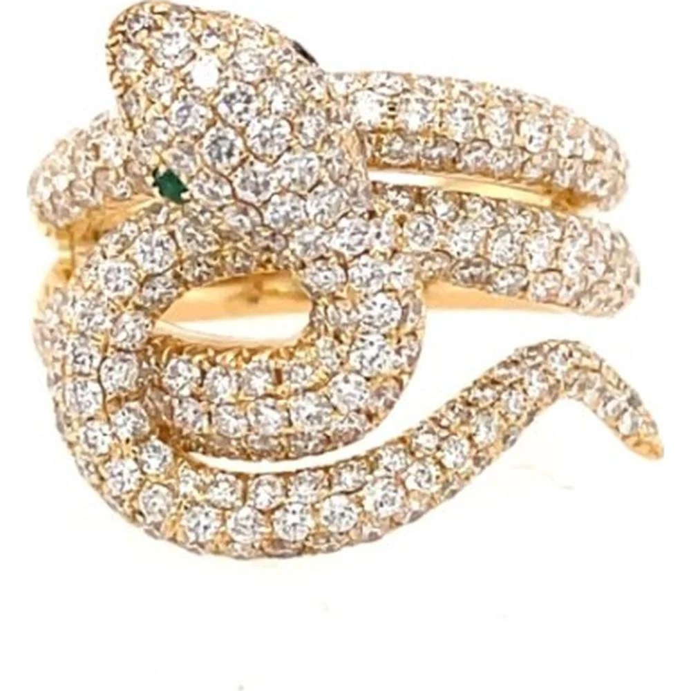 18K Yellow Gold Pavé Diamond and Emerald Statement Ring by Afarin
