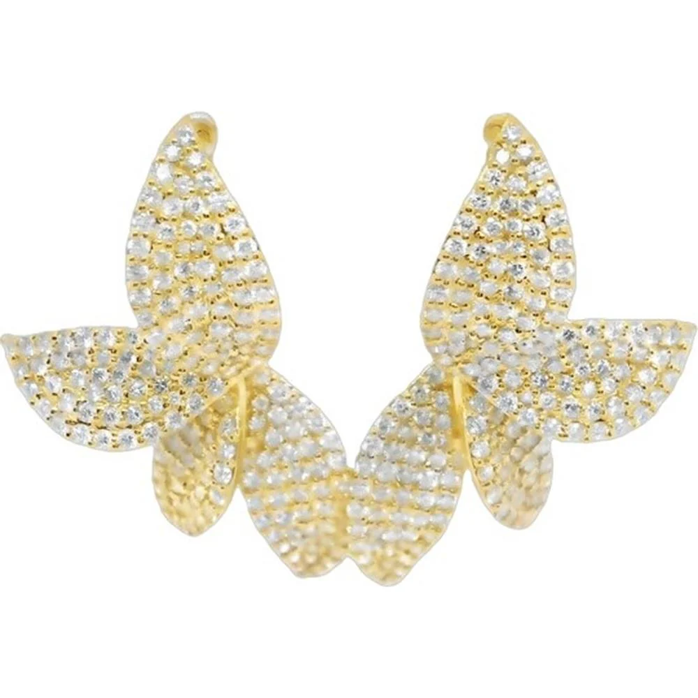 18K Yellow Gold Pavé Diamond Butterfly Stud Earrings by Afarin