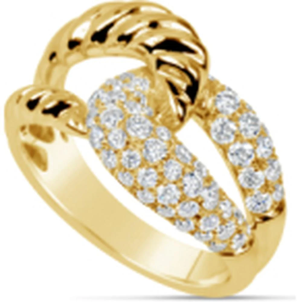 18K Yellow Gold Pavé Diamond Open Crossover Ring by Afarin