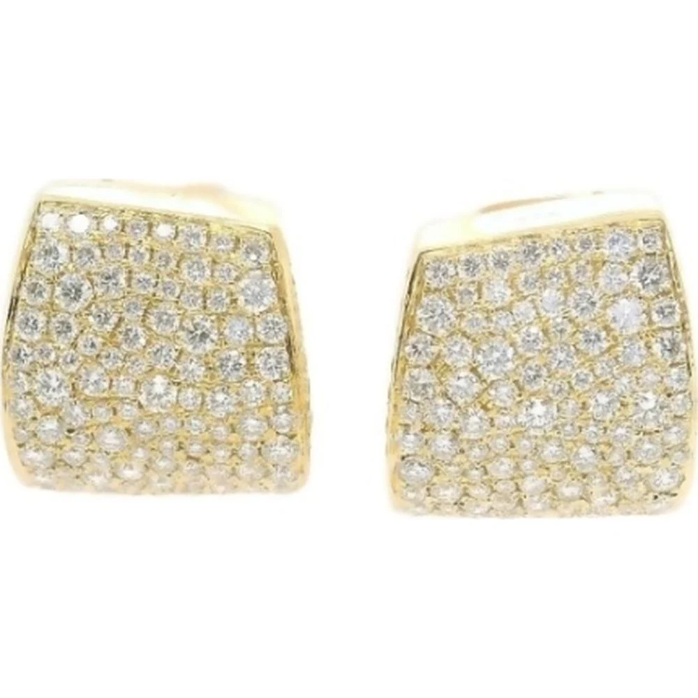 18K Yellow Gold Pavé Diamond Stud Earrings with Round Diamonds by Afarin