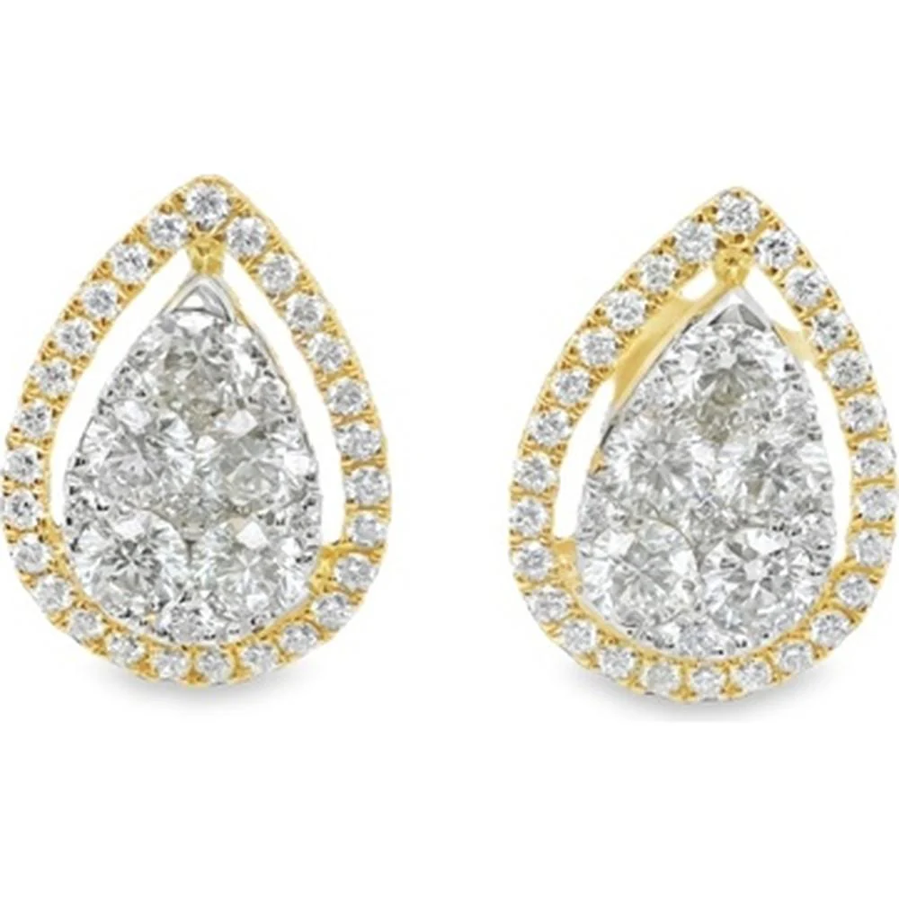 18K Yellow Gold Pear-Shaped Diamond Halo Stud Earrings by Afarin