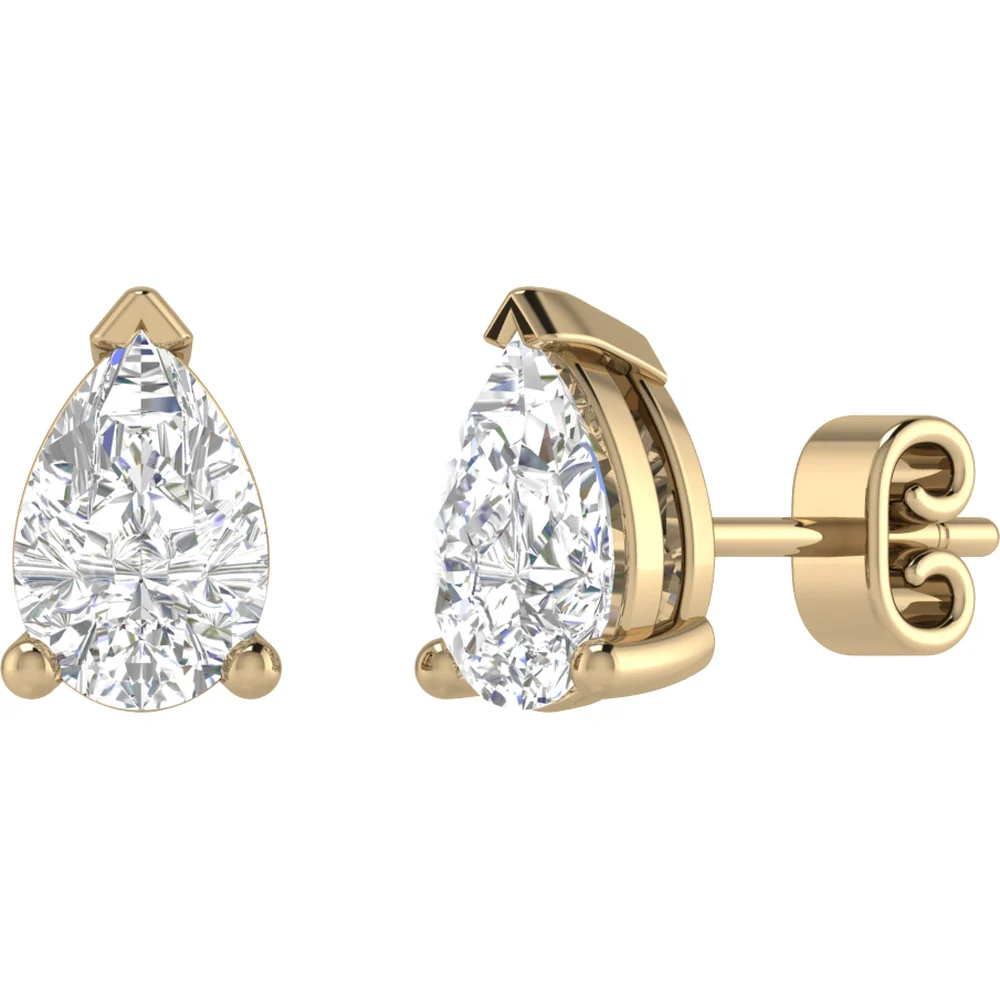 18K Yellow Gold Pear Shaped Lab Diamond Stud Earrings - 1.07 Carat Total Weight, E-F Color VS2 Clarity, IGI Certified - Covaloro Fine Jewelry