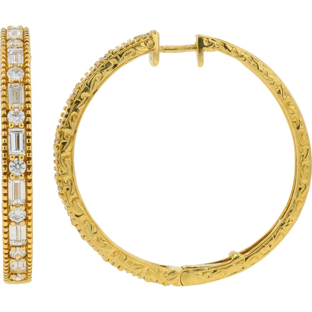 18K Yellow Gold Penny Preville 1.74 Carat Total Diamond Medium Hoop Earrings