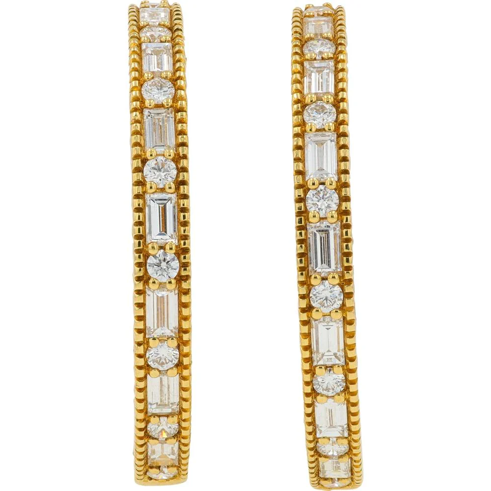 18K Yellow Gold Penny Preville 1.74 Carat Total Diamond Medium Hoop Earrings - Image 2