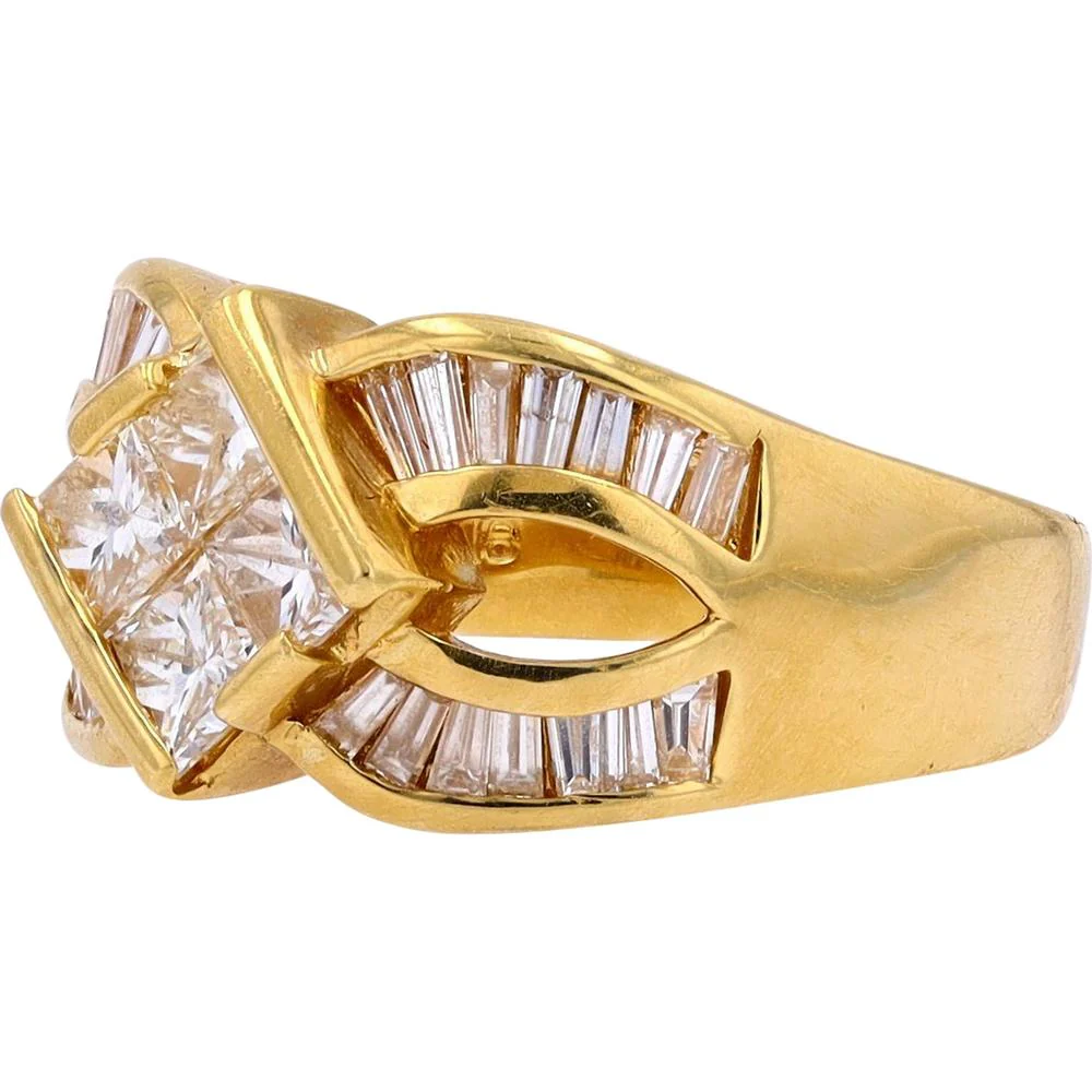 18K Yellow Gold Quad Invisible Set Center Diamond Ring - 1.83 Carat Total Diamond Weight - Image 2