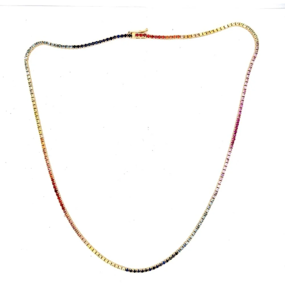 18K Yellow Gold Rainbow Multi Sapphire Tennis Necklace by Afarin