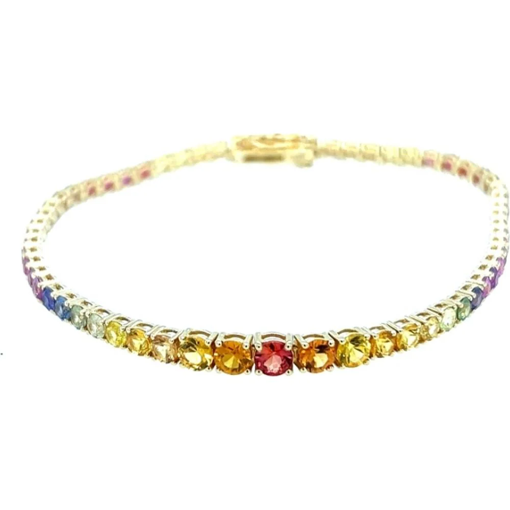 18K Yellow Gold Rainbow Sapphire Tennis Bracelet by Afarin