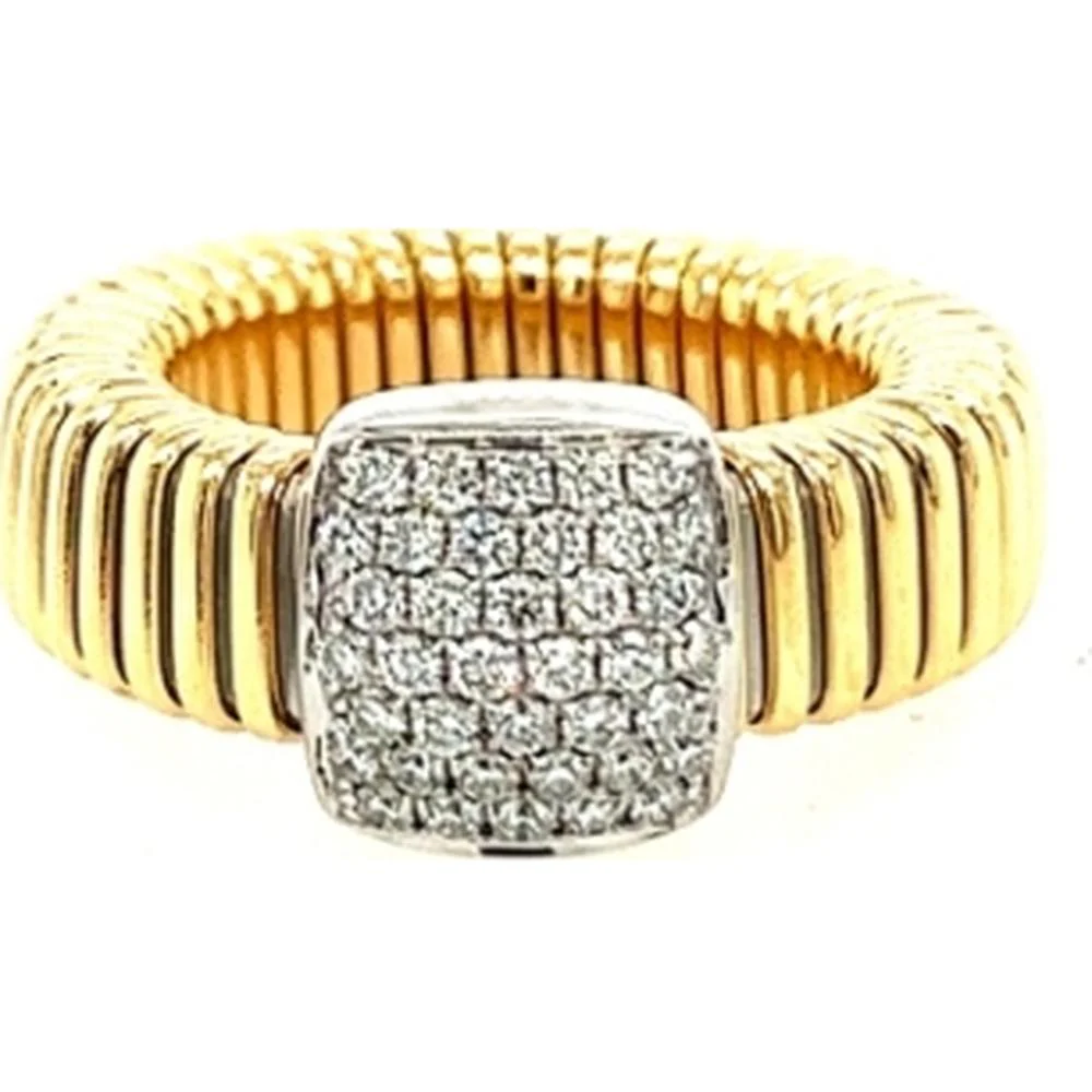 18K Yellow Gold Ribbed Statement Ring with Round Diamond Cluster Center by Afarin
