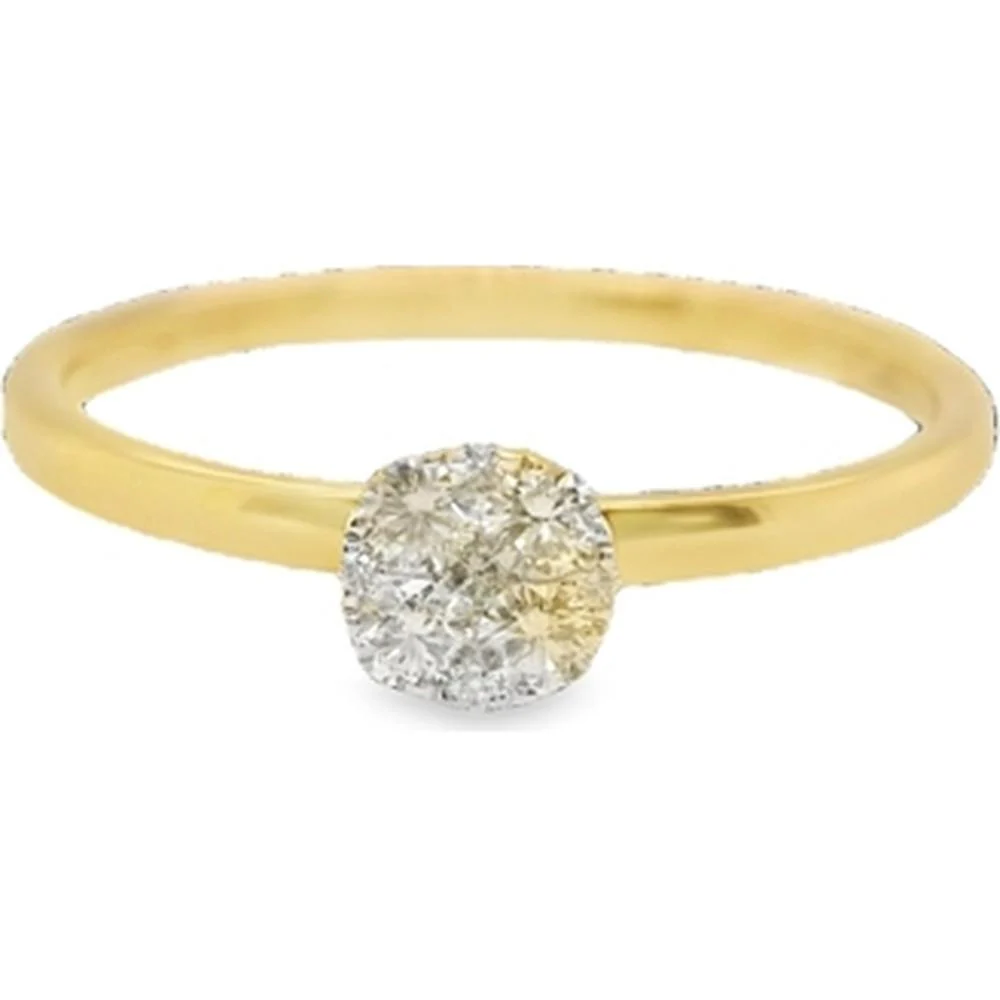 18K Yellow Gold Ring with Round Diamond Center by Afarin