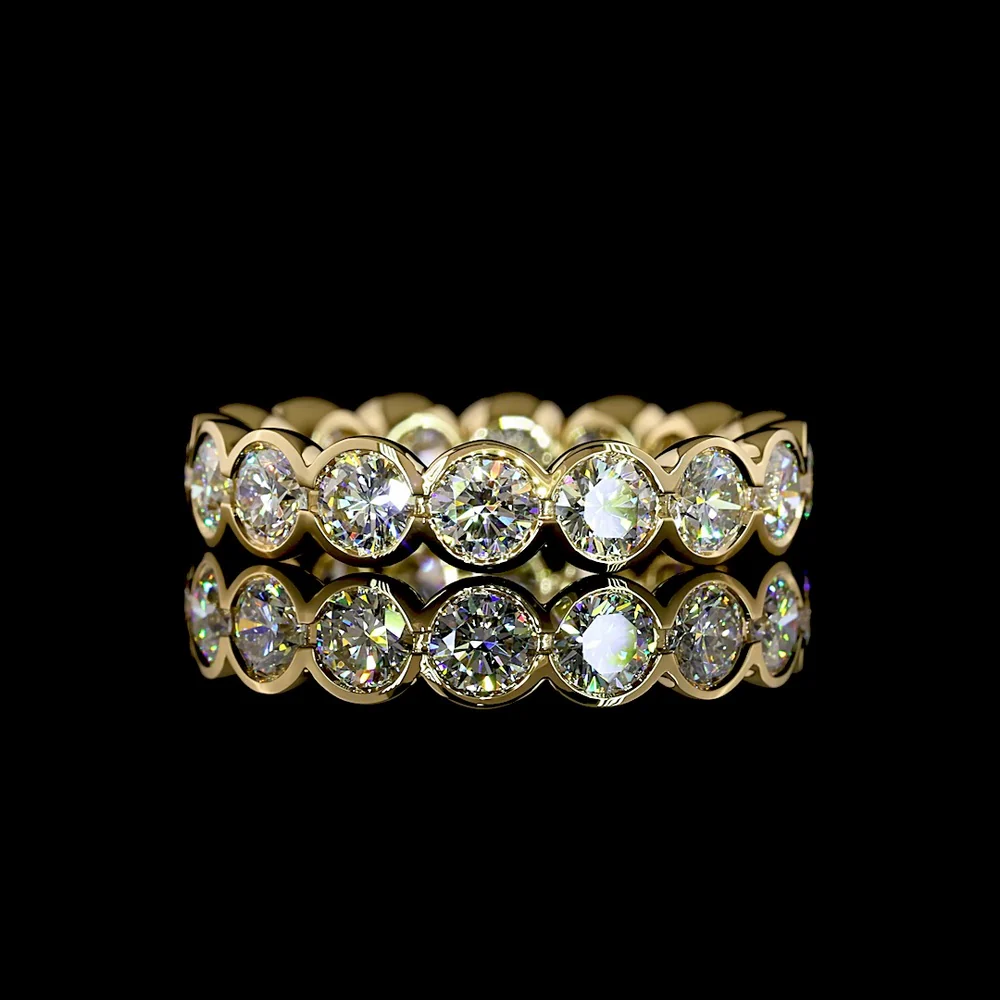 18K Yellow Gold Round Brilliant Cut Eternity Band with Half-Bezel Set Lab Diamonds - 2.31 Total Carat Weight, E-F Color, VS Clarity - Covaloro Fine Jewelry