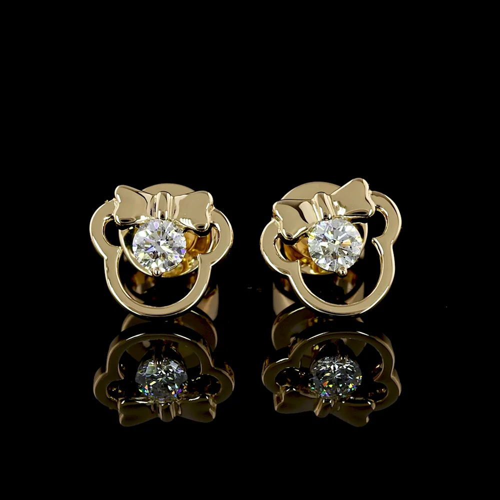 18K Yellow Gold Round Brilliant Cut Lab Diamond Stud Earrings - 0.11 Carat Total Weight, E-F Color VS Clarity - Covaloro Fine Jewelry - Image 3