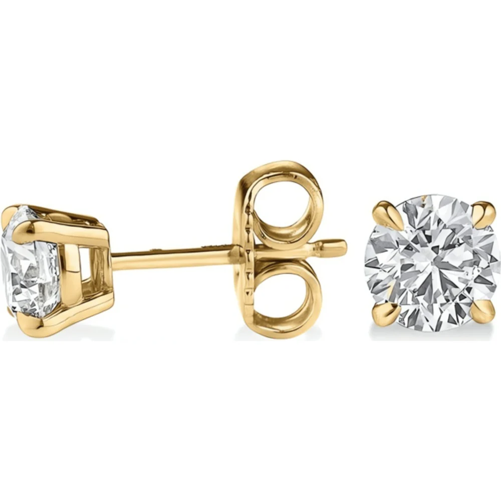 18K Yellow Gold Round Brilliant Cut Lab Diamond Stud Earrings - 0.79 Carat Total Weight, E-F Color VS2 Clarity, IGI Certified - Covaloro Fine Jewelry