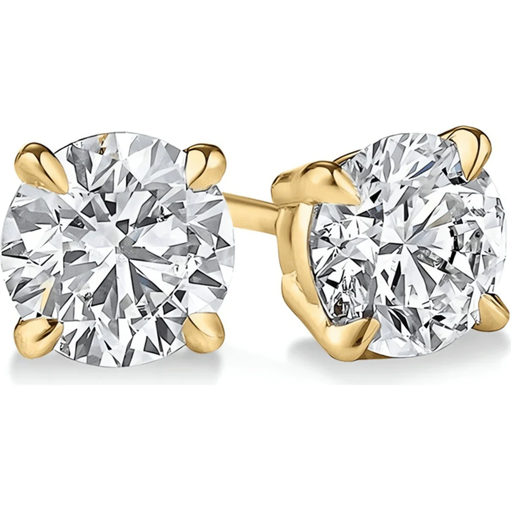 18K Yellow Gold Round Brilliant Cut Lab Diamond Stud Earrings - 1.00 Carat Total Weight, E-F Color VS2 Clarity, IGI Certified - Covaloro Fine Jewelry - Image 2