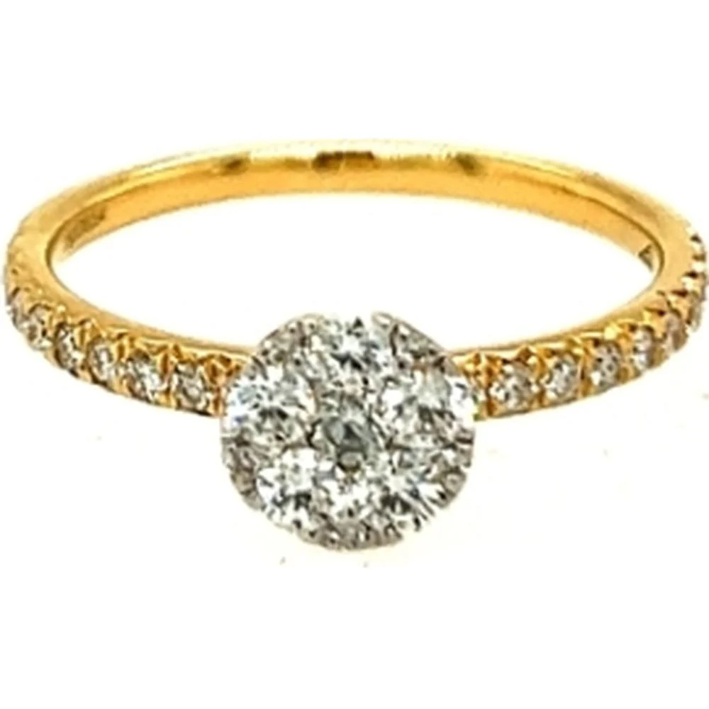 18K Yellow Gold Round Diamond Halo Ring with Pavé Diamond Band by Afarin