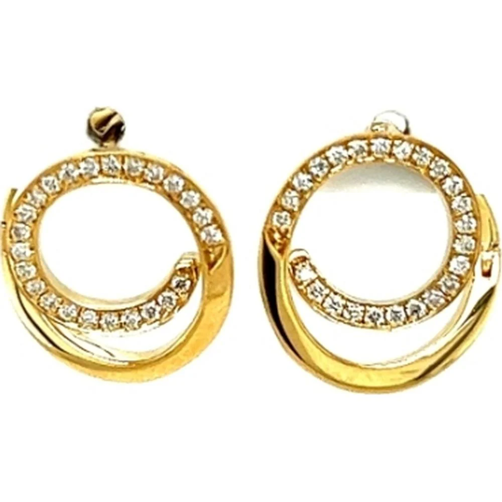 18K Yellow Gold Round Diamond Huggie Drop Earrings by Afarin