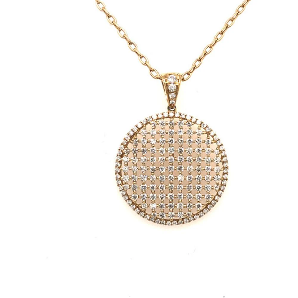 18K Yellow Gold Round Diamond Openwork Pendant Necklace by Afarin