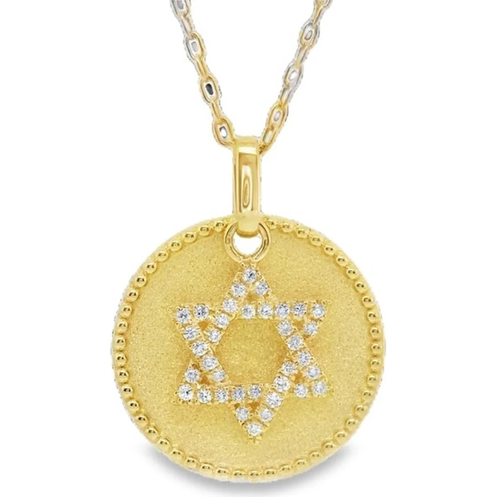 18K Yellow Gold Round Diamond Star of David Pendant Necklace by Afarin