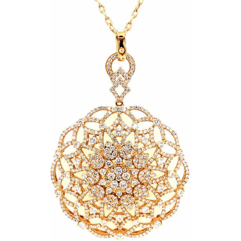18K Yellow Gold Round Floral Openwork Pendant Necklace with Diamonds by Afarin