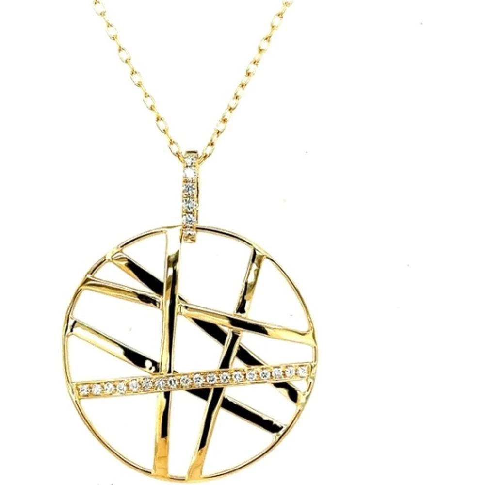 18K Yellow Gold Round Geometric Pendant with Diamond Accents by Afarin