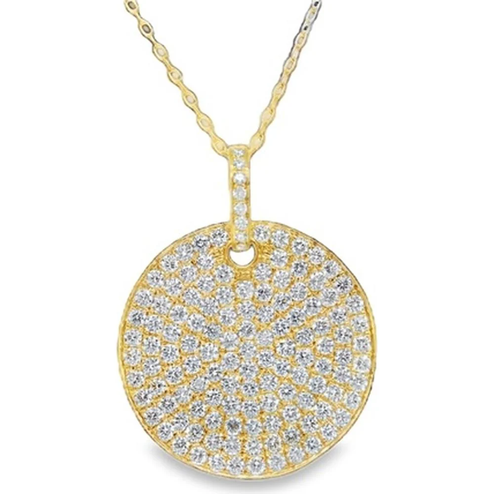 18K Yellow Gold Round Pavé Diamond Pendant Necklace by Afarin