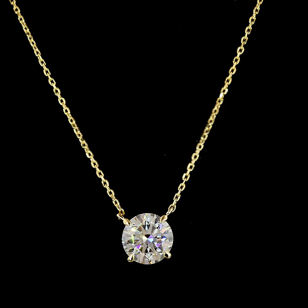 18K Yellow Gold Round Solitaire Pendant with 2.01 Carat Lab Grown Brilliant Cut Diamond - E-F Color, VS1 Clarity - Covaloro Fine Jewelry